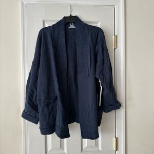 NWT Caslon Open Front Roll Sleeve Knit Jacket LARGE BLUE